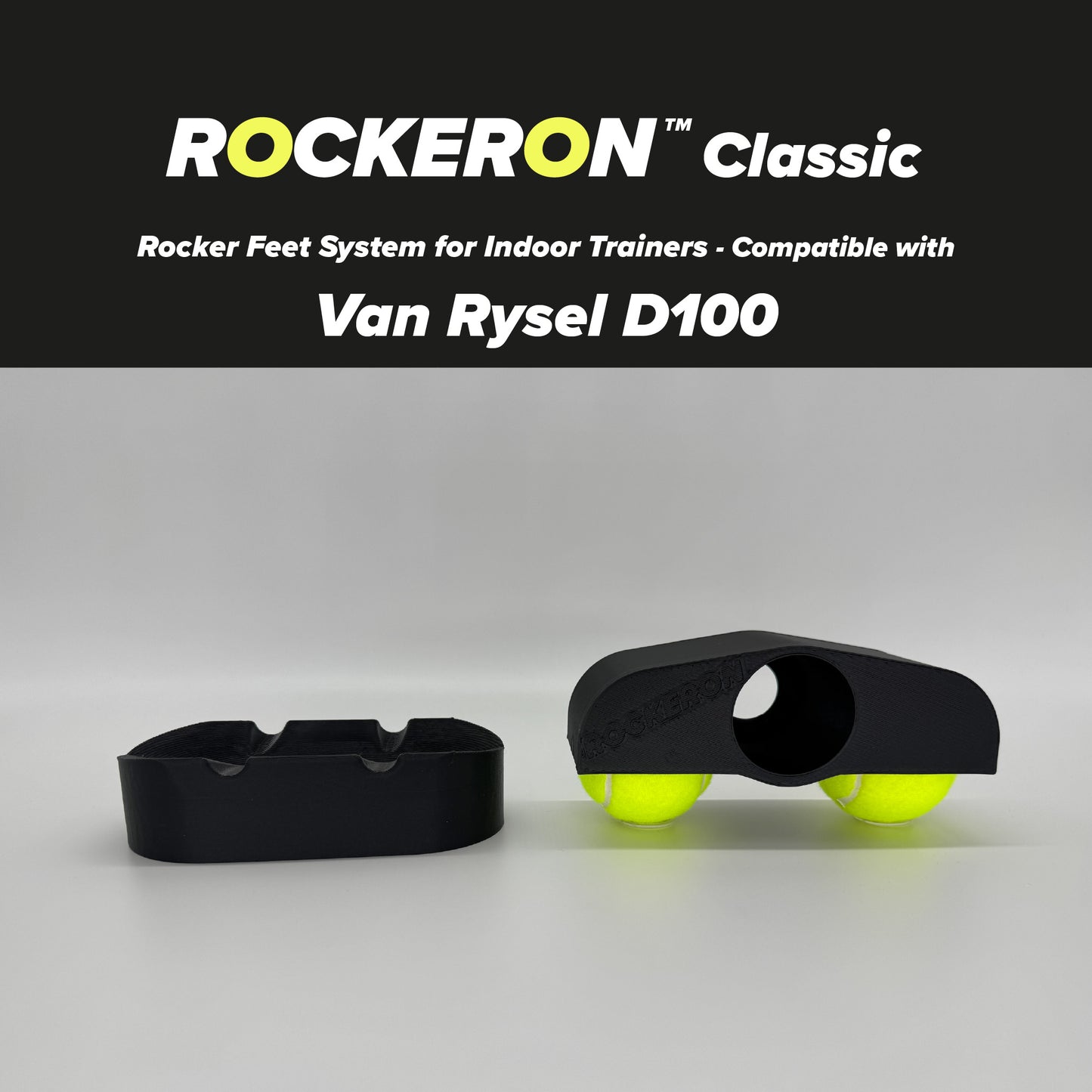 ROCKERON Classic rocker feet system with tennis balls, shown as individual front adapter and rear feet on a white background.